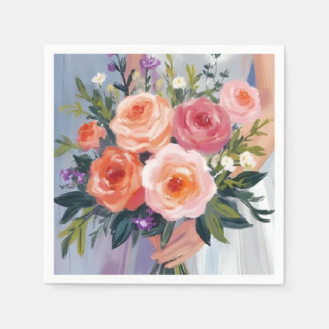 Brudbukett med vilda blommor | Blommig brud  Pappersservett (Framsidan)