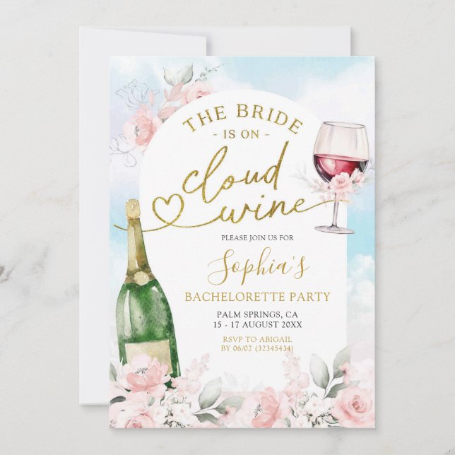 Bruden Är På Cloud Wine Möhippa Itinerary Inbjudningar (Framsida)