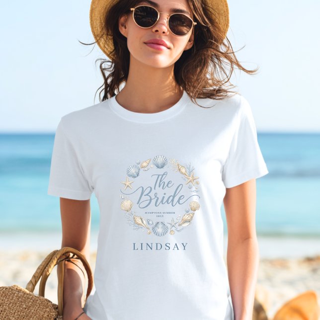 Bruden! Elegant Strand Kostym Brudskal  T Shirt (The Bride! Elegant Beach Coastal Bride Seashell T-Shirt)