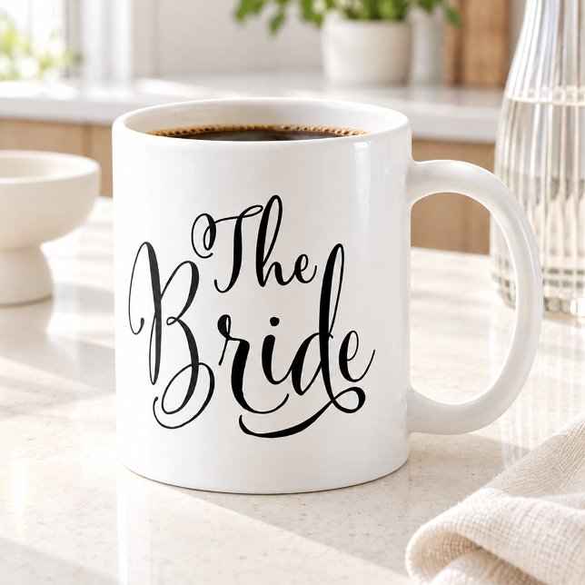 Bruden Elegant Svart Script Bröllop Kaffemugg (Skapare uppladdad)