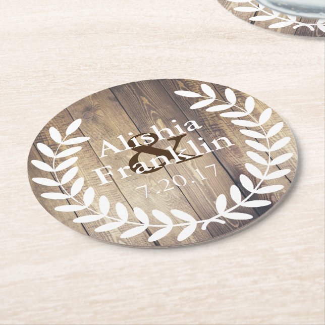 Bruden för lantbrukarhemvitlagrar & brudgumbröllop underlägg papper rund (Vinklad)