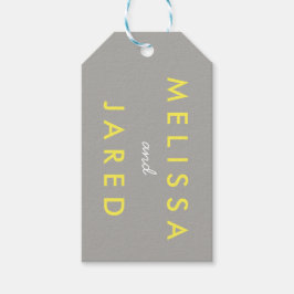 Bruden och brudgumbröllop daterar grå färg för presentetikett