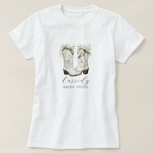 Brudens Cowgirlstövlar Brudtärnor Skräddarsydd T-S T Shirt (Design framsida)