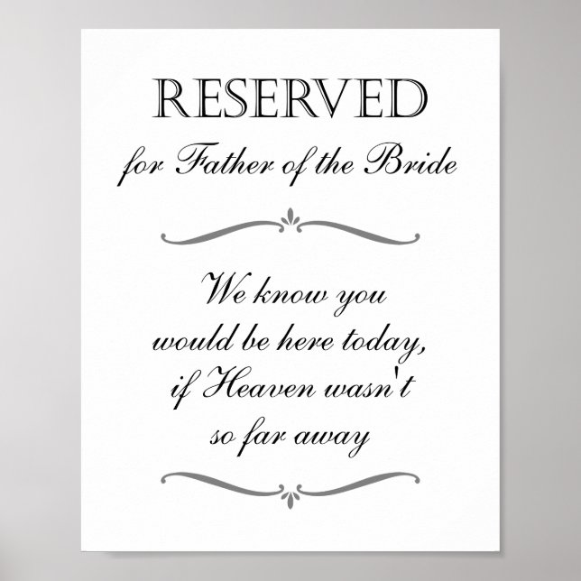 Brudens Far Himmel Minnes Reserverad Bröllop Poster (Framsidan)