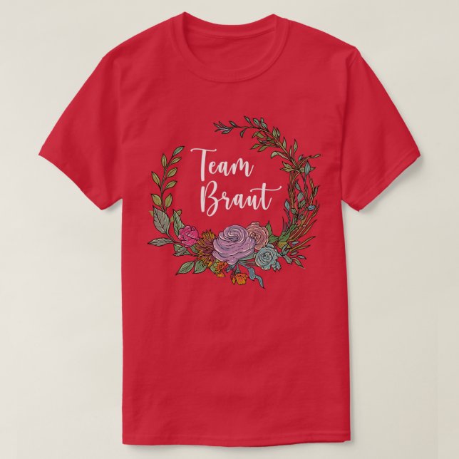 Brudens Lag I Blommig Krans Bröllop Boho Stil Euca T Shirt (Design framsida)