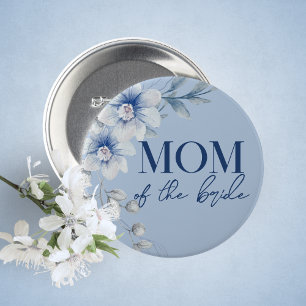 Brudens mamma Blå Blommig Bröllopsdusch-knapp Knapp