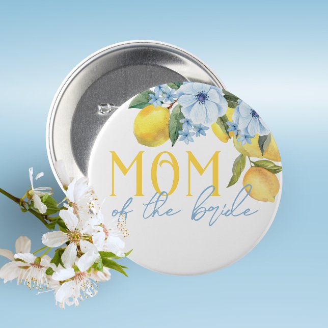 Brudens mamma citron bröllopsdusch nål på knapp (Lemon Bridal Shower Pin on Buttons for Your Special Guests of Honor Such as Grandma's, Mom's & More)