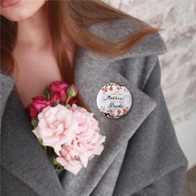 BRUDENS MAMMA Tropiska blomsterwirlar Bröllop Knapp (MOTHER OF THE BRIDE Hibiscus Fusion / Tropical Flowers Swirls Wedding Pinback Button @ fat_fa_tin)