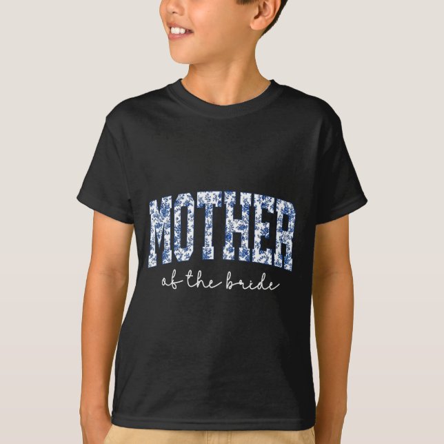Brudens Mor Blå Blommig Toile Matchande T Shirt (Framsida)