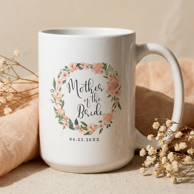 Brudens Mor Blommig Akvarell Krans Foto Kaffemugg (Mother Of The Bride Floral Watercolor Wreath Photo Coffee Mug)