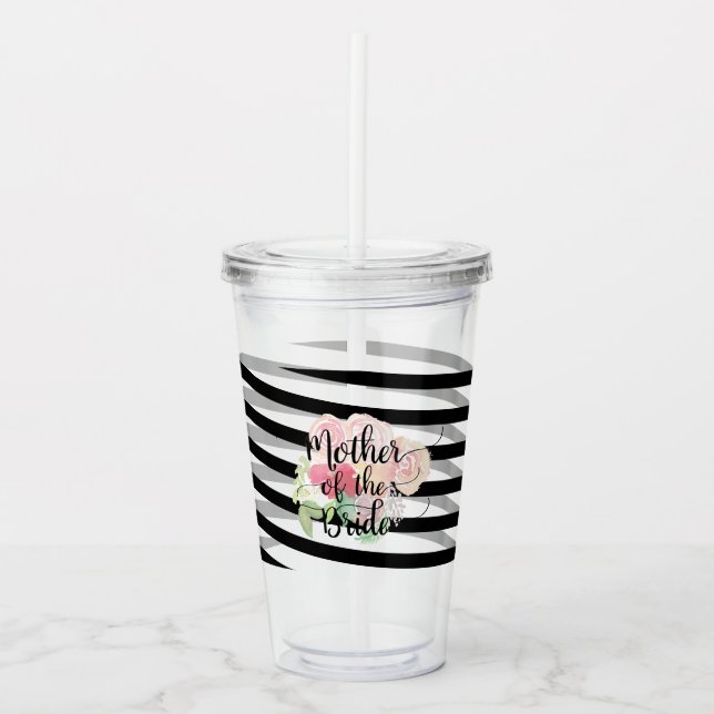 Brudens mor Bröllop Vattenfärg Blommig Monogram Take Away Mugg (Framsida)