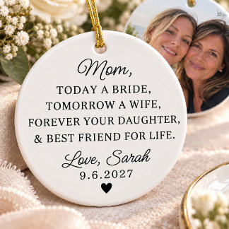 Brudens Mor Elegant Foto Bröllop Mamma Julgransprydnad Keramik