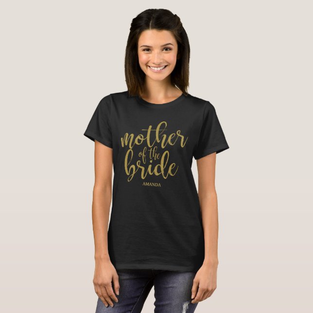 Brudens Mor Guld Glitter Chic Kalligrafi T-shirt (Hel framsida)