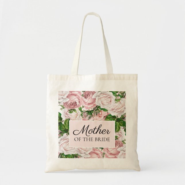 Brudens Mor Rosa Blommig Bröllopsklänning Tygkasse (Framsidan)