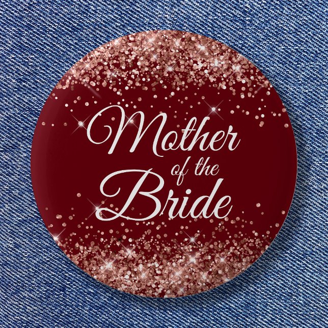 Brudens Mor Rosa Guld Glitter Burgunder Knapp (Mother of the Bride Rose Gold Glitter Burgundy Button)