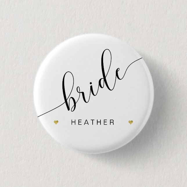 Brudens sida Bride Script Simple Modern Guld Heart Knapp (Framsida)