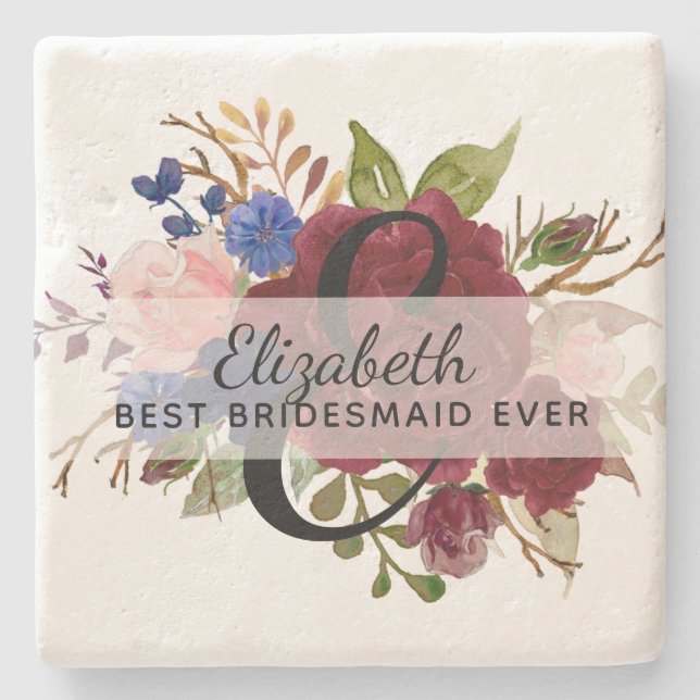 Brudens sida Bridesmaids Gift Burgundy Blue Named Stenunderlägg (Framsidan)