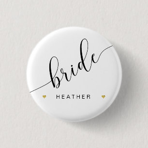 Brudens sida Bripe Script Simple Modern Guld Heart Knapp