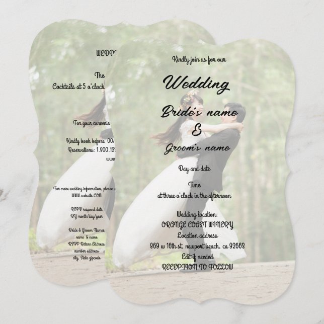 Brudens sida firande inbjudningar (Fram/baksida)