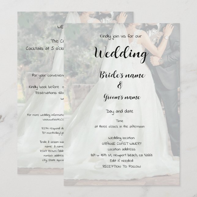 Brudens sida firande inbjudningar (Fram/baksida)