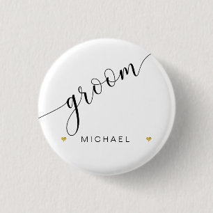 Brudens sida Groom Script Simple Modern Guld Heart Knapp
