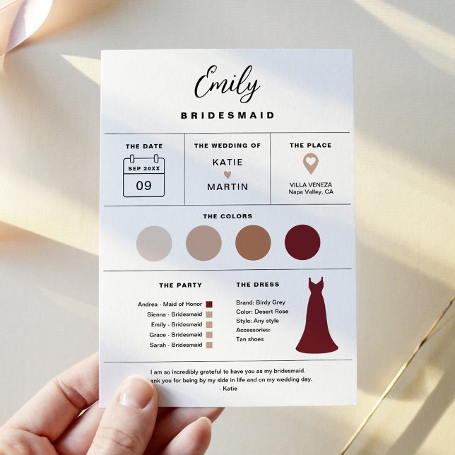 Brudens sida Info Card, Bridesmaid Attire Inbjudningar (Skapare uppladdad)