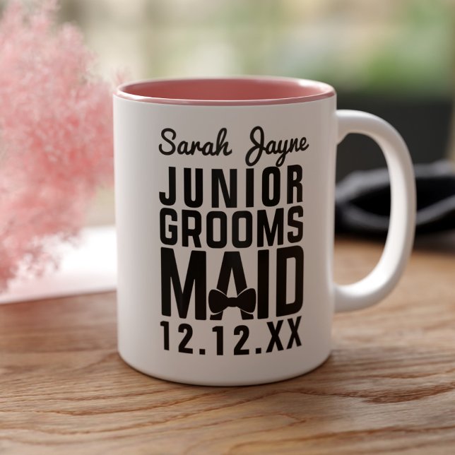 Brudens sida Junior Groomsmaid Bröllop Coffee Mugg (Perfect gift for your Junior Groomsmaid! Add her name and your wedding date)