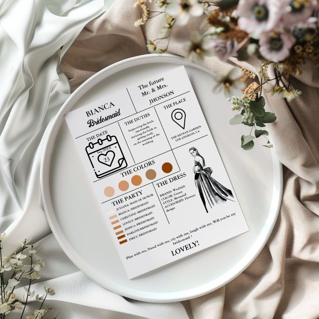 Brudens sida-kort för Modern Bridesmaid-info-kort Inbjudningar (Skapare uppladdad)