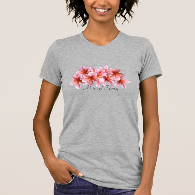 Brudens sida Rosa Plumeria Hawaiian Flowers T Shirt (Framsida)