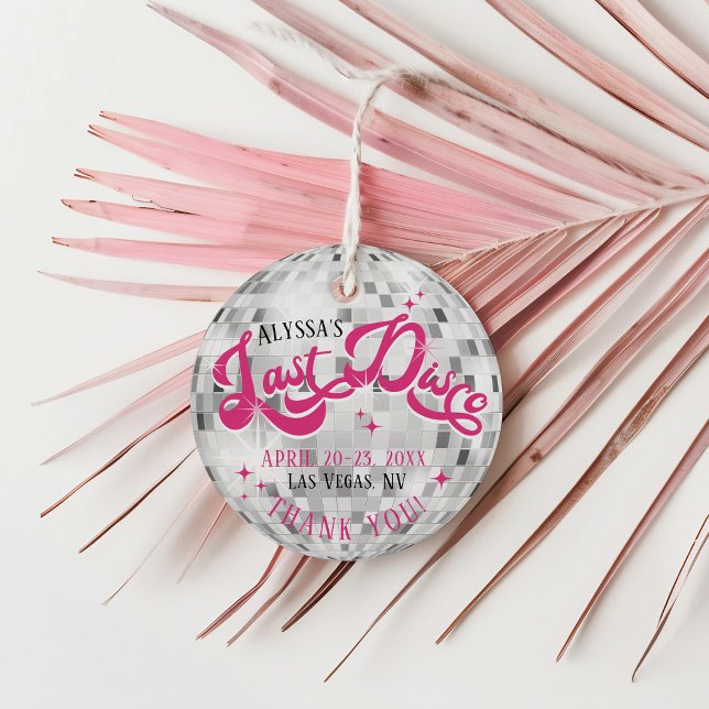 Brudens Sista Diskoboll Möhippa Fest Gåvor Etiketter (Personalized Bride's Name Last Disco ball theme round thank you gift favor tag bachelorette Party)