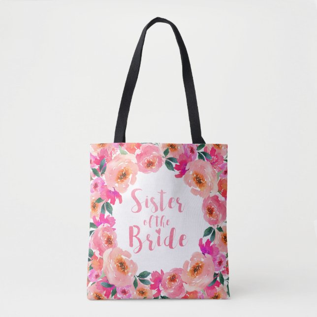 Brudens syster Rosa akvarellblommig bröllop Tygkasse (Framsida)