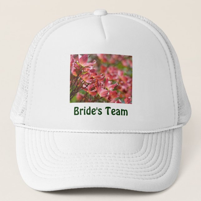 Brudens Team hattar Whtie Rosa Blommig Bröllop Par Keps (Framsida)