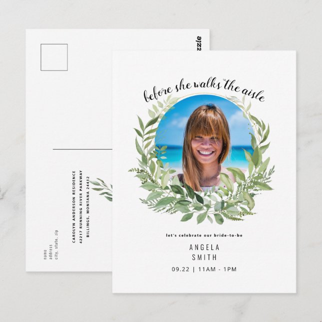Brudfoto innan hon går Bröllopsfest  Vykort (Fram/baksida)