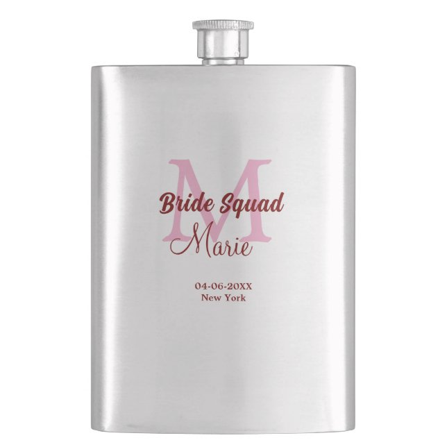 Brudgrupp lägg till namn monogram brudtärna rosa d fickplunta (Framsidan)