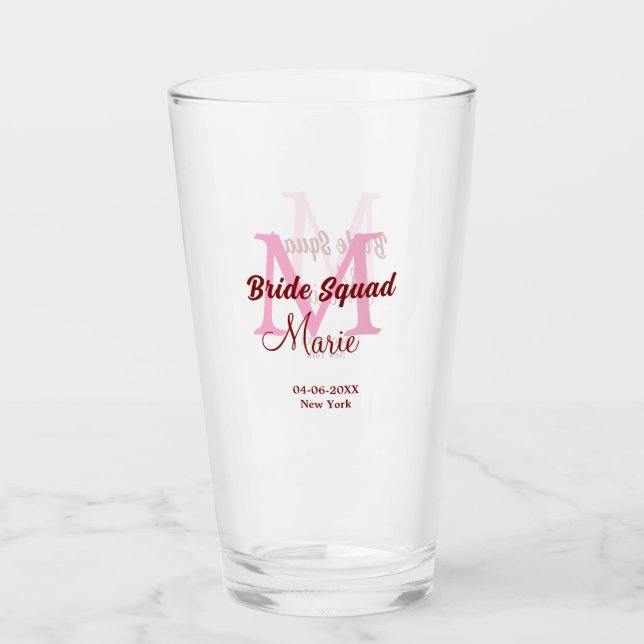 Brudgrupp lägg till namn monogram brudtärna rosa d glaskopp (Framsida)