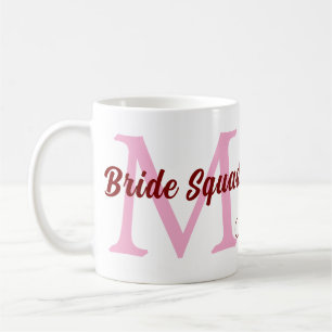 Brudgrupp lägg till namn monogram brudtärna rosa d kaffemugg