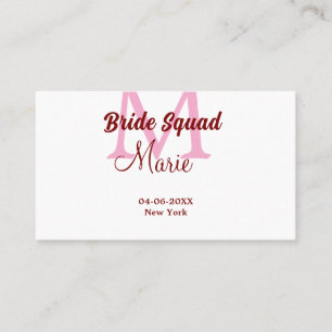 Brudgrupp lägg till namn monogram brudtärna rosa d visitkort