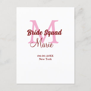 Brudgrupp lägg till namn monogram brudtärna rosa d vykort