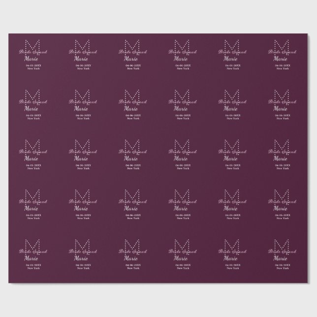 Brudgrupp lägg till namnmonogram brudtärna mauve  presentpapper (Platt)