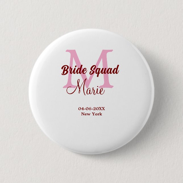 Brudgrupp lägg till namnmonogram brudtärna rosa da knapp (Framsida)