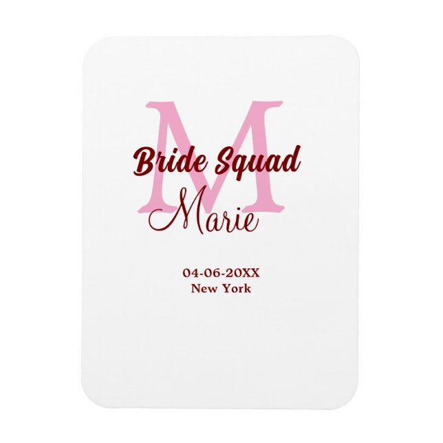 Brudgrupp lägg till namnmonogram brudtärna rosa da magnet (Vertikal)