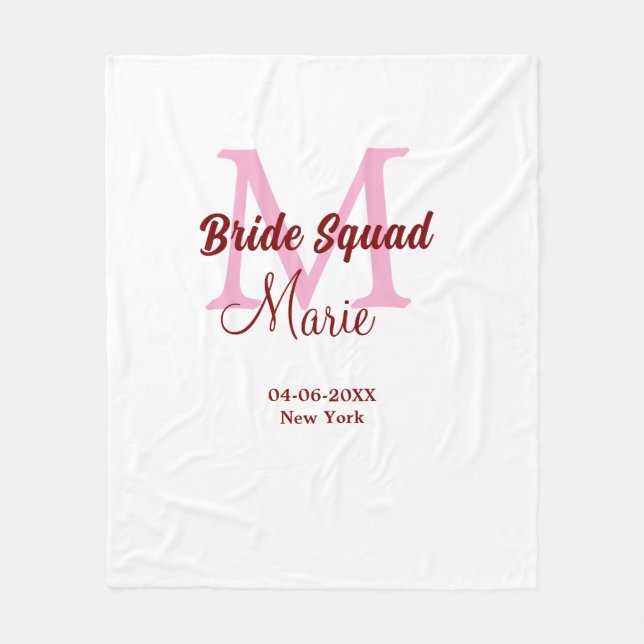 Brudgrupp lägg till namnmonogram brudtjej rosa dat fleecefilt (Framsidan)