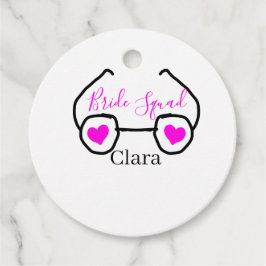 Brudgrupp rosa svarta simhästar hjärta brudtärna gåvor etiketter