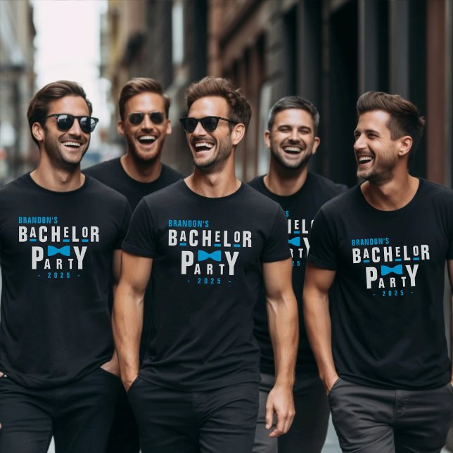 Brudgum Blå Flibbons Sällskapsfest T Shirt (Groom Blue Bowtie Bachelor Party T-Shirt
)