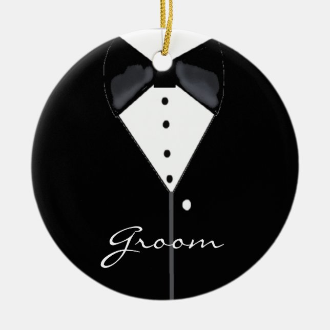 Brudgum Bröllop Tuxedo Julgransprydnad Keramik (Framsidan)