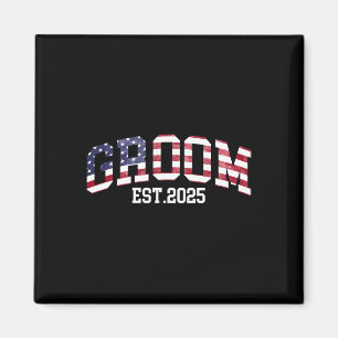 Brudgum Brud Est. 2025 USA Flag Just Married Par Magnet