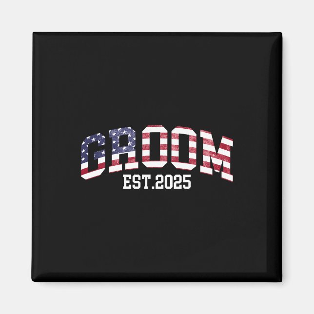 Brudgum Brud Est. 2025 USA Flag Just Married Par Magnet (Framsidan)