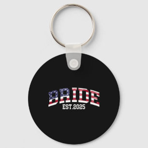 Brudgum Brud Est. 2025 USA Flag Just Married Par Nyckelring