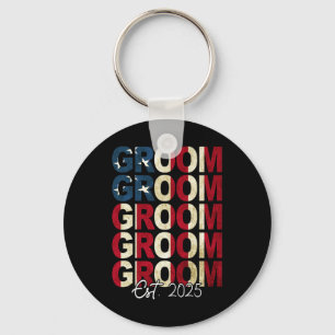Brudgum Brud Est. 2025 USA Flag Just Married Par Nyckelring