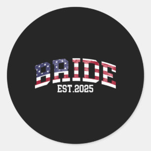 Brudgum Brud Est. 2025 USA Flag Just Married Par Runt Klistermärke